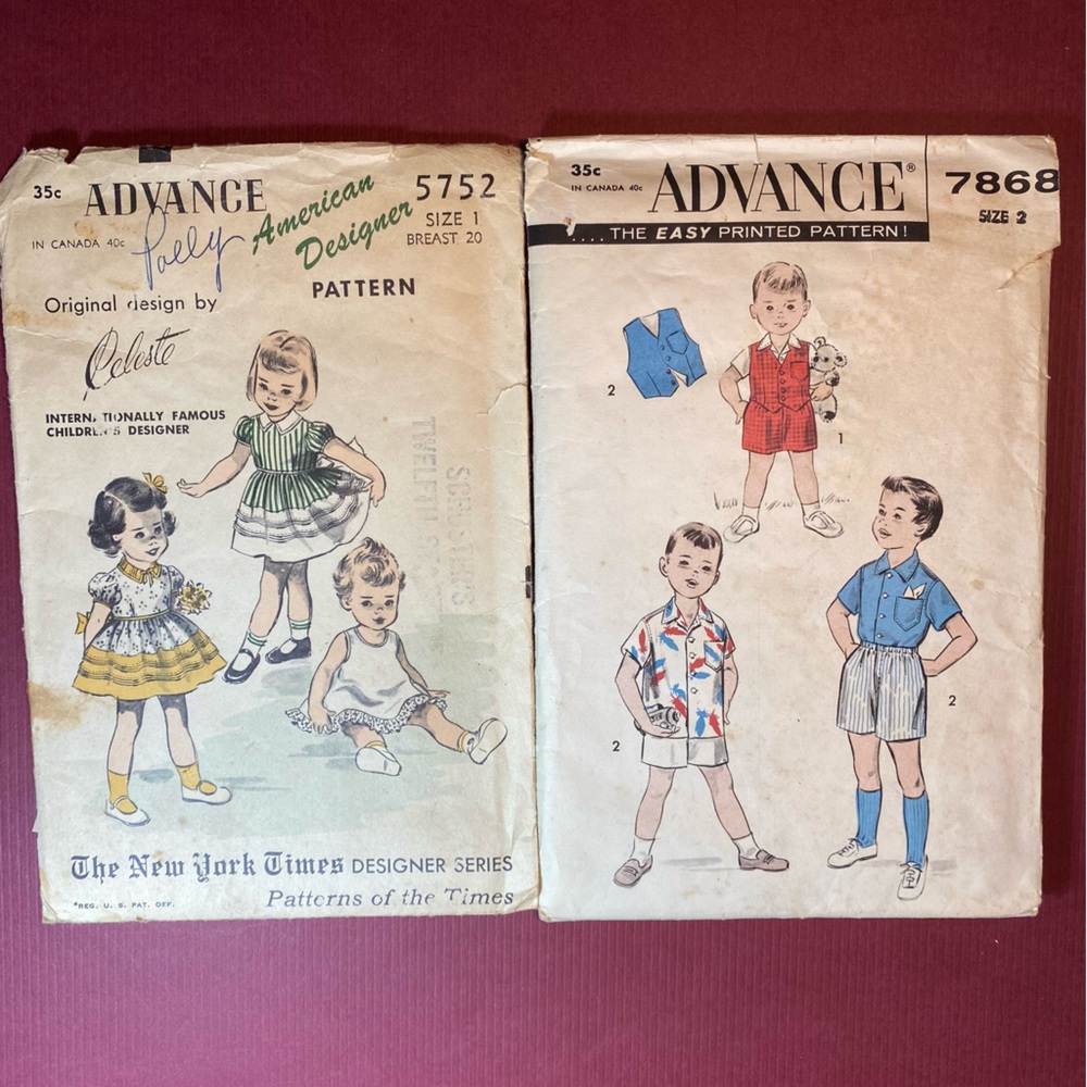 Advance Girls & Boys Toddler Sewing Pattern Lot of 2 Vintage